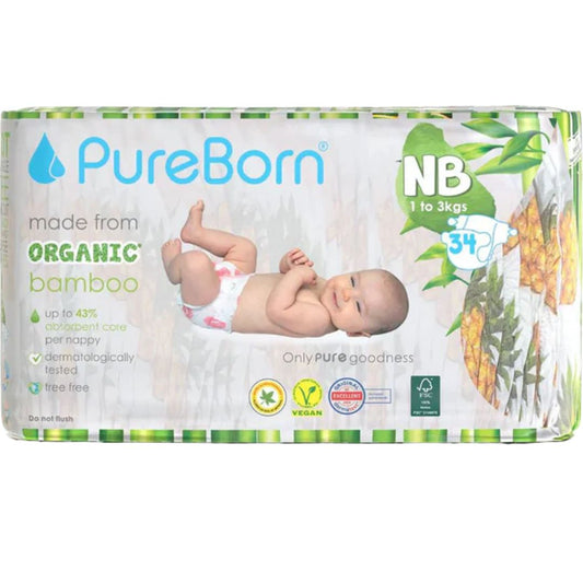 PureBorn Single Pack Organic Bamboo Diapers - Print May Vary