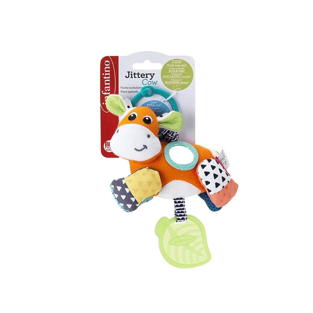 IFantino Jittery Cow toy with packaging on a white background