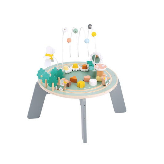 Janod activity table, wooden table on white background