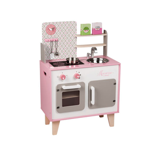 Janod Pink toy kitchen set with oven, stove, and sink on a white background