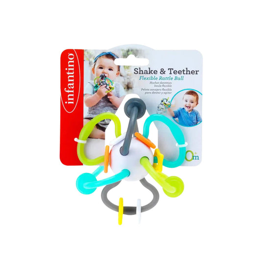 Infantino shake and teether toy on a white background
