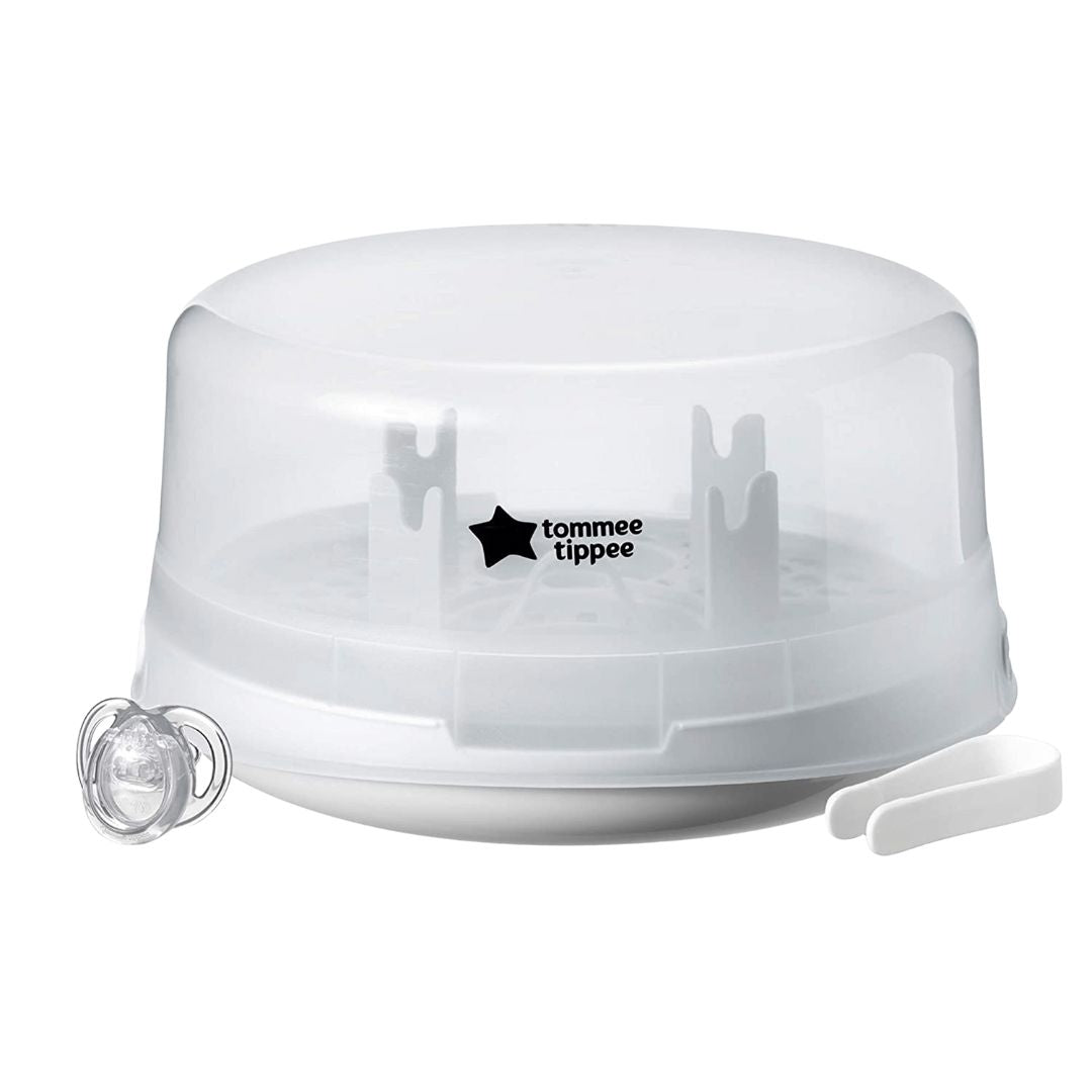 Tommee Tippee sterilizer with a pacifier on a white background