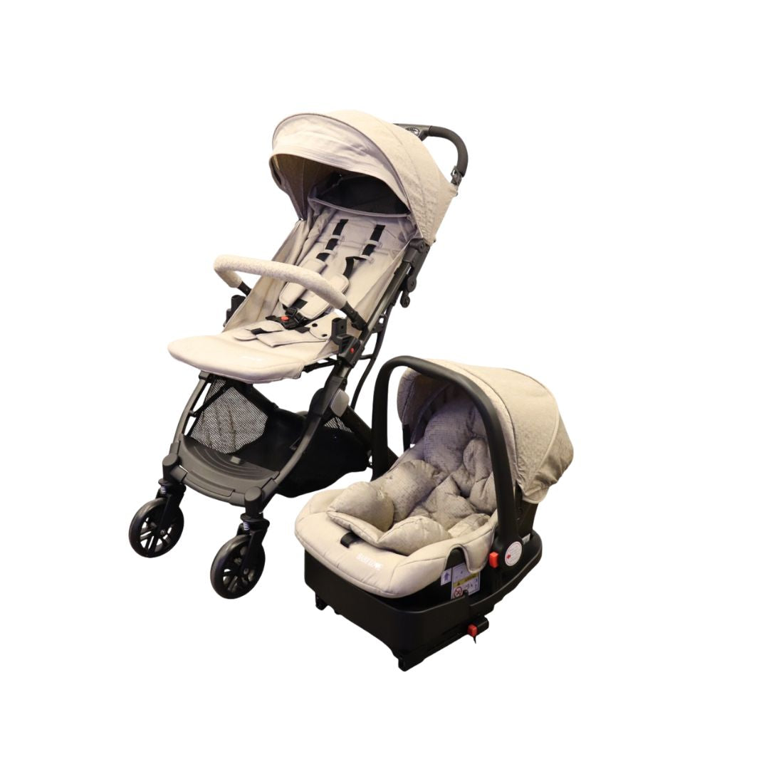 Baby stroller and car seat combo on a white background