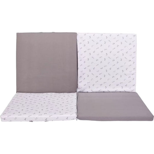 Candide Playmat Gray and white crib bumper pads with subtle patterns on a white background