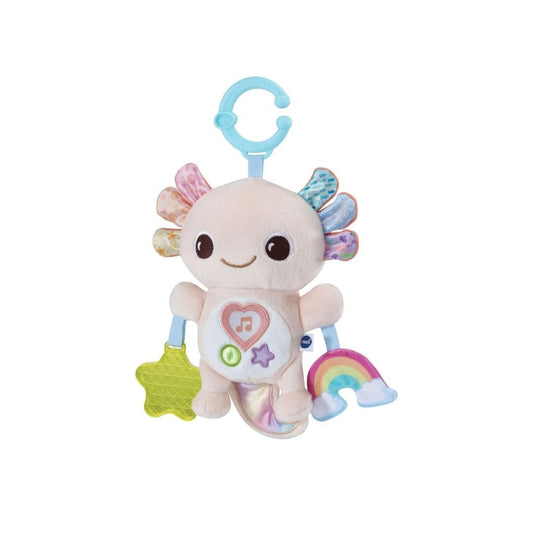 Vtech Plush toy with colorful attachments on a white background