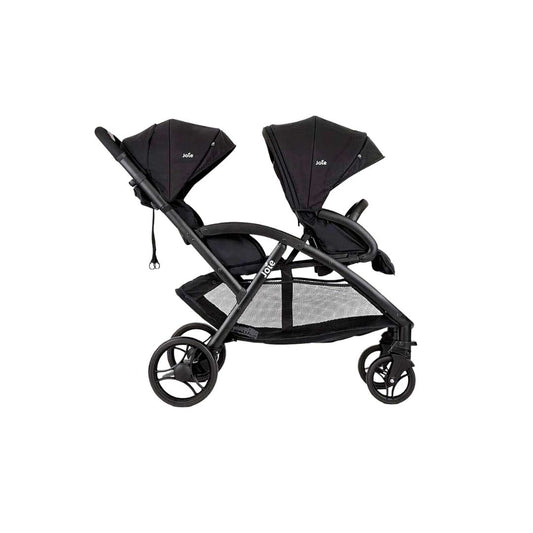 Joie Evalite Black double stroller with two seats on a white background