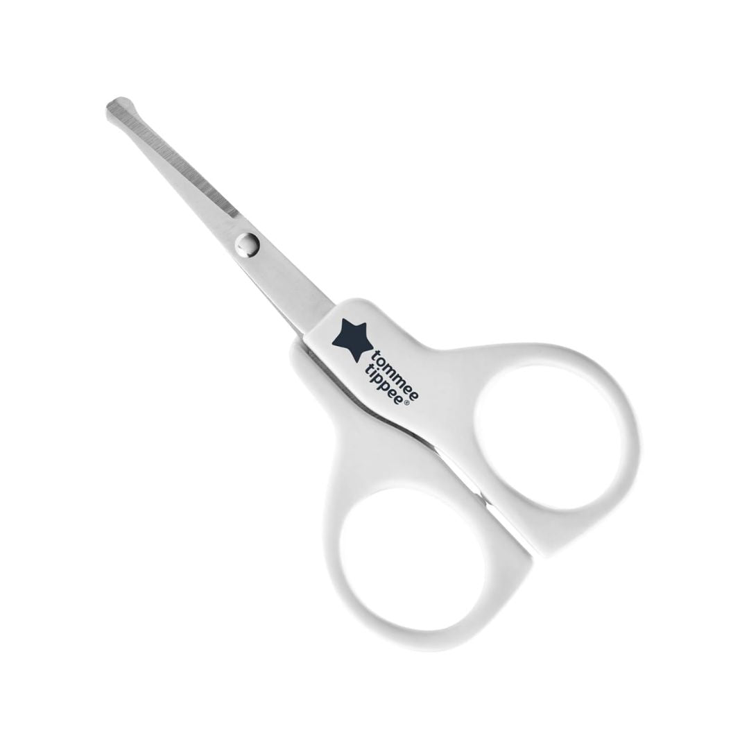Baby scissors with 'Tommee Tippee' branding on a white background