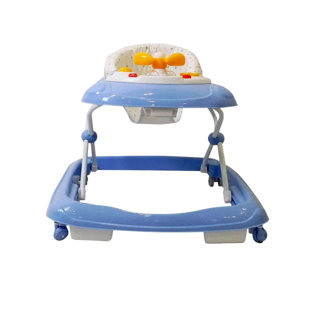 Asalvo Blue baby walker with a white seat on a white background