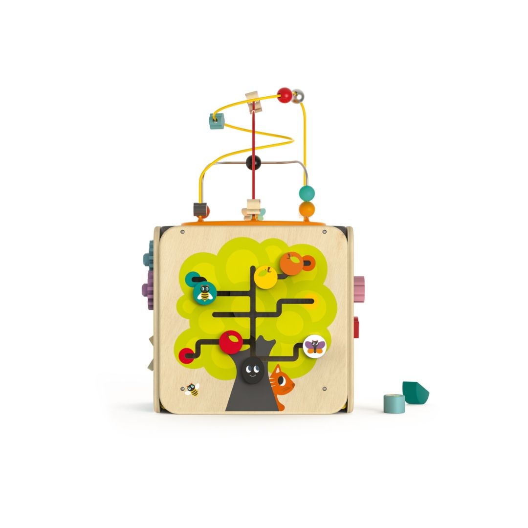 Colorful Janod wooden toy with a tree design on a white background