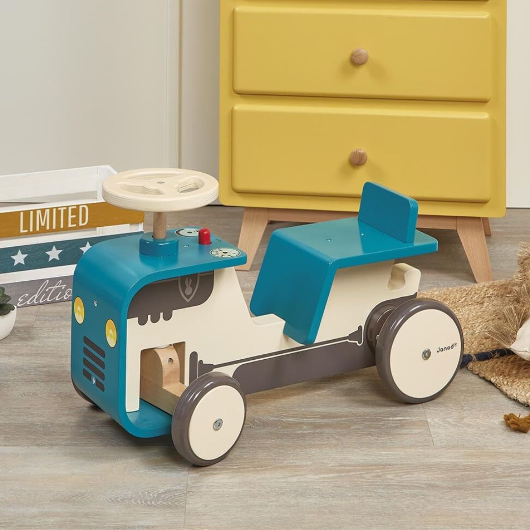 Janod Blue Wooden Ride-On Tractor