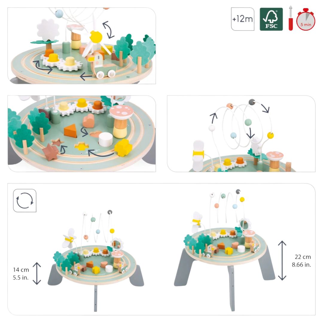 Children's wooden play set with various elements on a white background