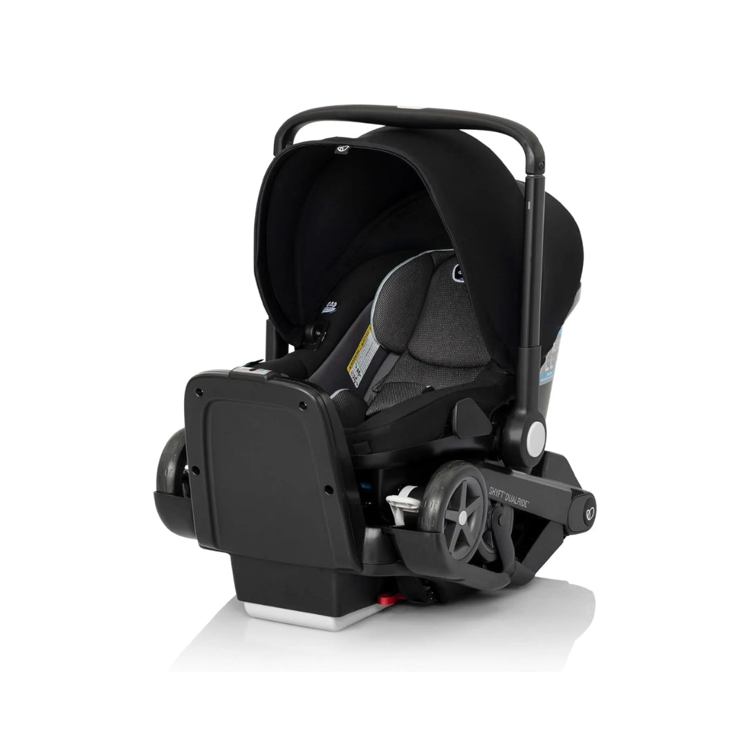 Evenflo Black baby car seat on a white background