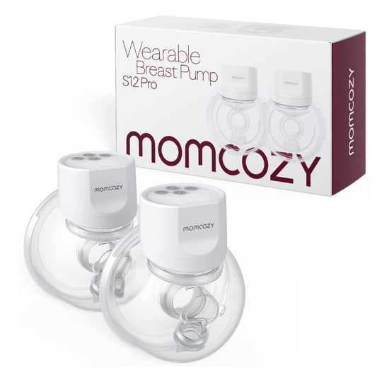Wearable breast pump - Double - with packaging labeled 'momcozy' on a white background