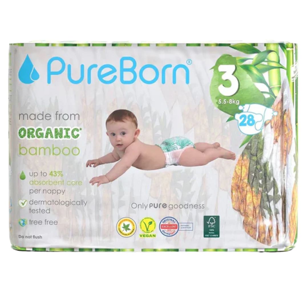 PureBorn Single Pack Organic Bamboo Diapers - Print May Vary