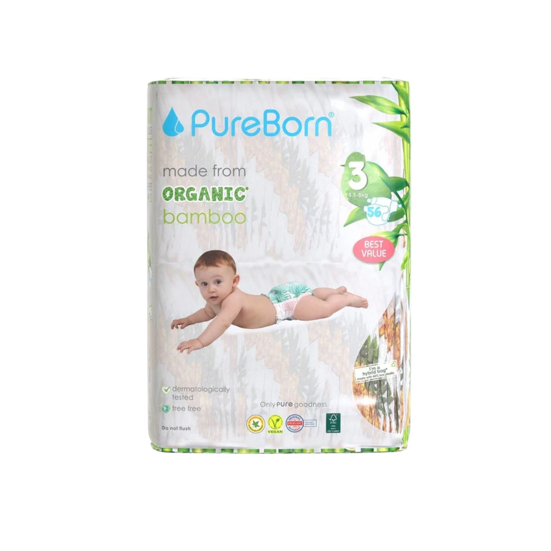 PureBorn Double Pack Organic Bamboo Diapers
