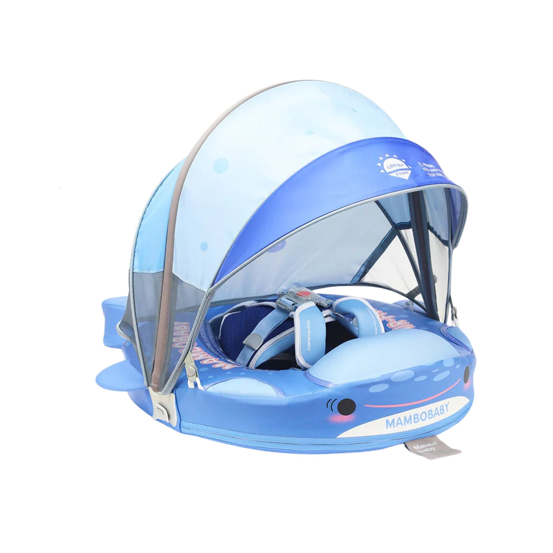 Mambobaby Non-Inflatable Chest Baby Float with Canopy – Fish Blue