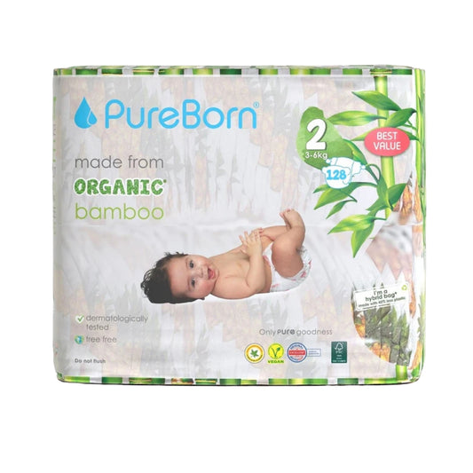 PureBorn organic bamboo diapers package on a white background