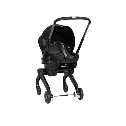 Evenflo Black baby stroller and car seat on a white background