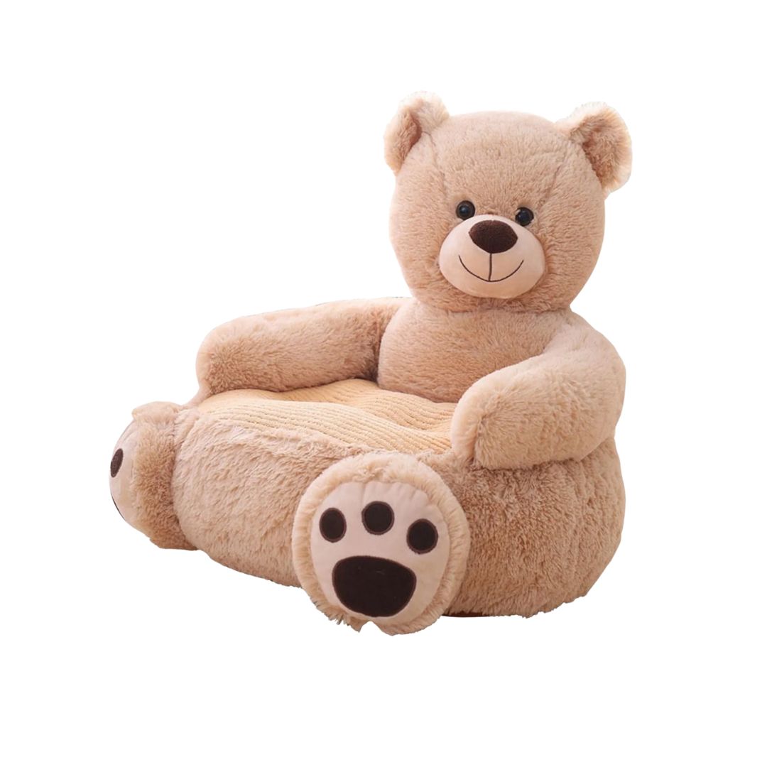 Little Baby Beige teddy bear-shaped chair on a white background