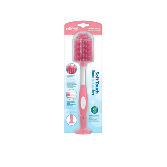 Dr Brown's Pink bottle brush with packaging on a white background