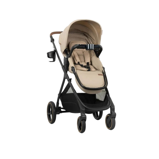 Evenflo Beige and black stroller on a white background