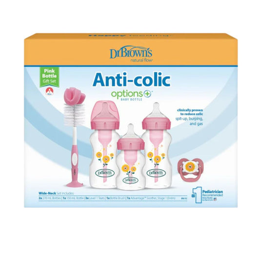 Dr. Brown's Anti-colic baby bottle set with packaging on a white background