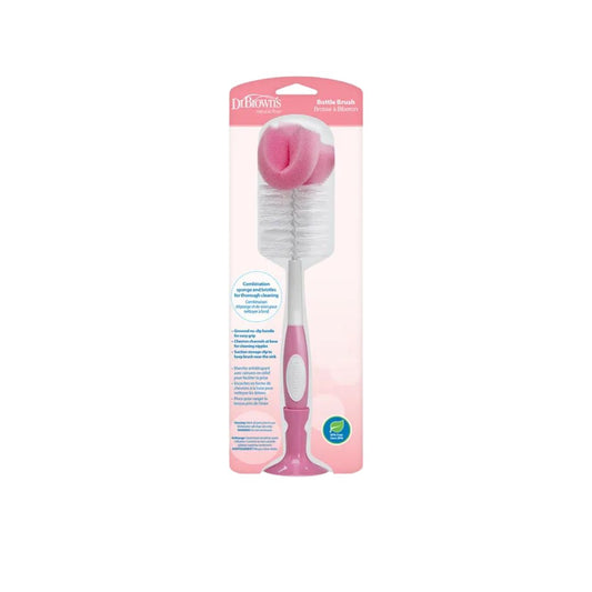 Pink bottle brush with packaging on a white background