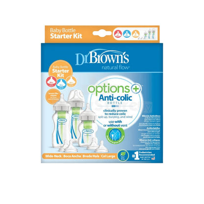 Dr. Brown's baby bottle starter kit packaging on a white background