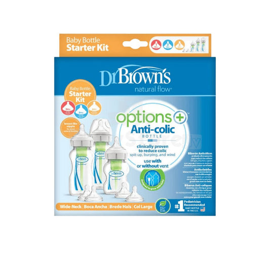 Dr. Brown's baby bottle starter kit packaging on a white background