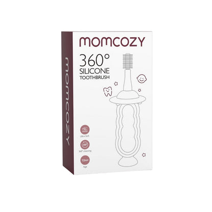 Momcozy 360° silicone toothbrush packaging on a white background