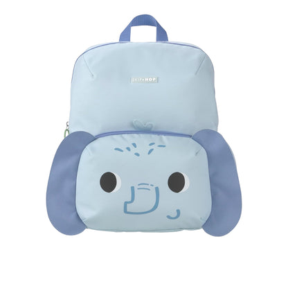 A light blue and periwinkle blue backpack designed like a cartoon dog face, featuring floppy ears, large black eyes, and a blue snout on the front pocket. The brand name 'Skip Hop' is visible on a small silver label on the upper front.