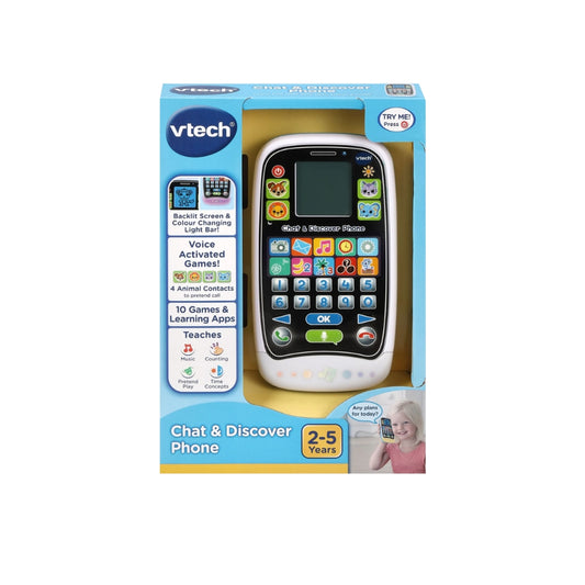 Vtech Chat & Discover Phone toy in packaging on a white background
