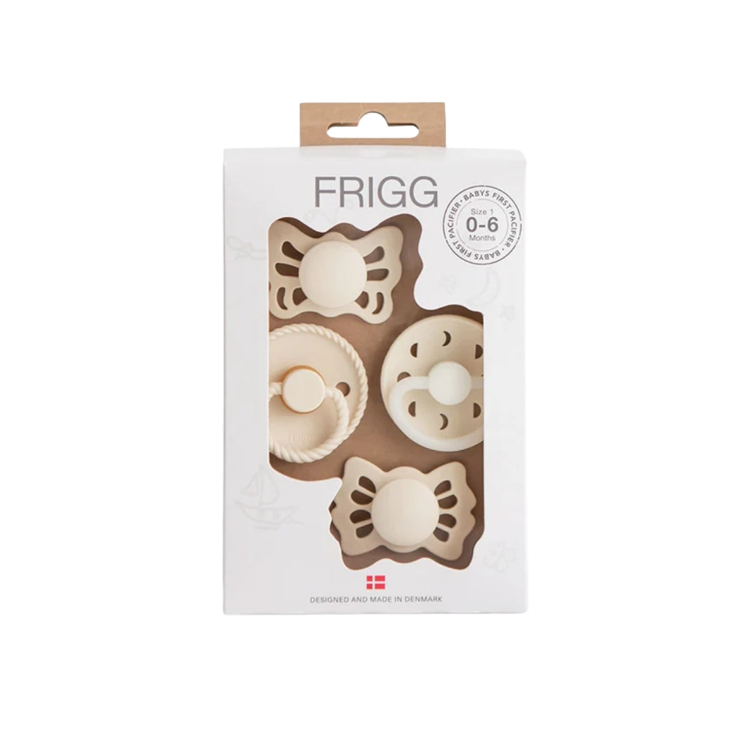 Packaged baby teether set with 'Frigg' branding on a white background