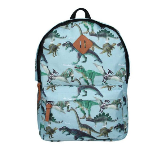 Vado Backpack with dinosaur pattern on a light blue background