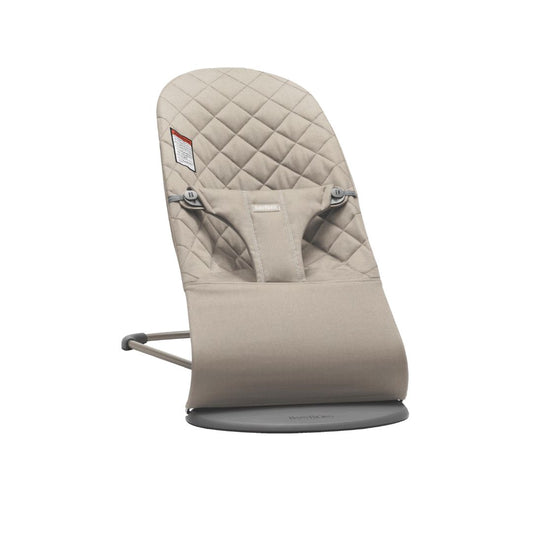 Baby Jorn Beige baby bouncer chair on a white background