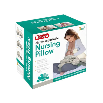 Box of ibaby elevate adjustable nursing pillow on a white background