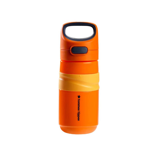 tommee tippee Orange and yellow water bottle with a black lid on a white background