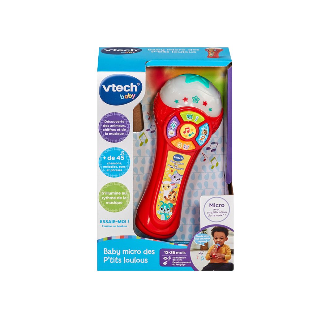 Vtech baby toy microphone packaging on a white background