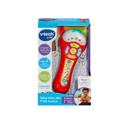 Vtech baby toy microphone packaging on a white background