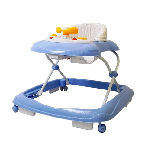Asalvo Blue baby walker with a white seat on a white background