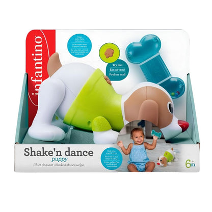 Infantino Shake'n dance dancing dog toy in a white background