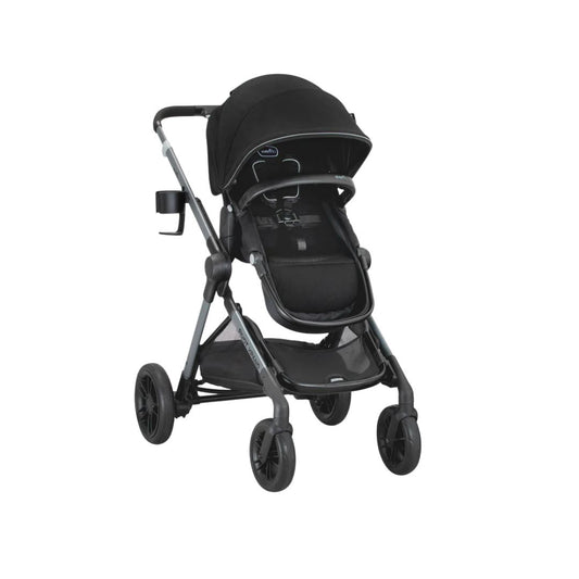 Evenflo Black stroller on a white background