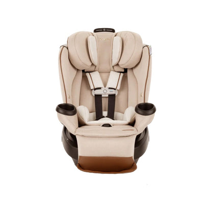 Beige and brown Evenflo car seat on a white background