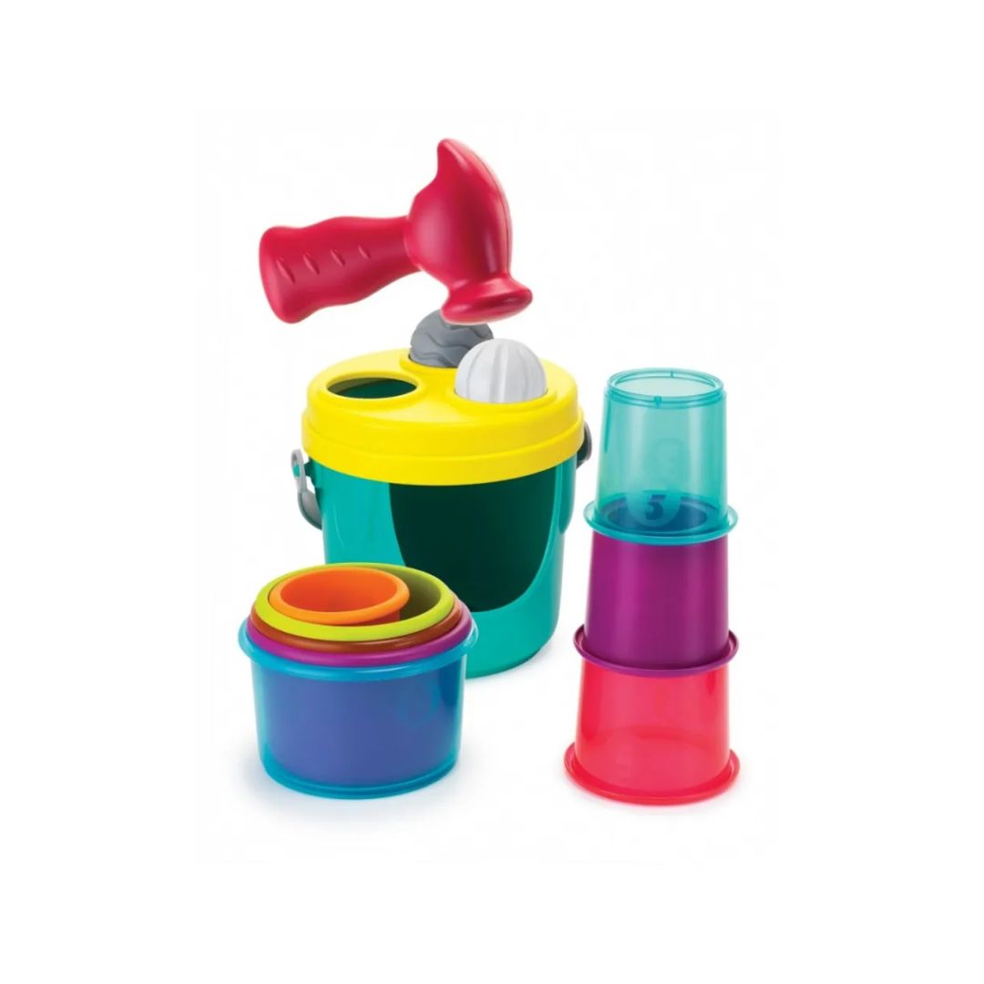Bkids Colorful sand toy set with buckets and a shovel on a white background