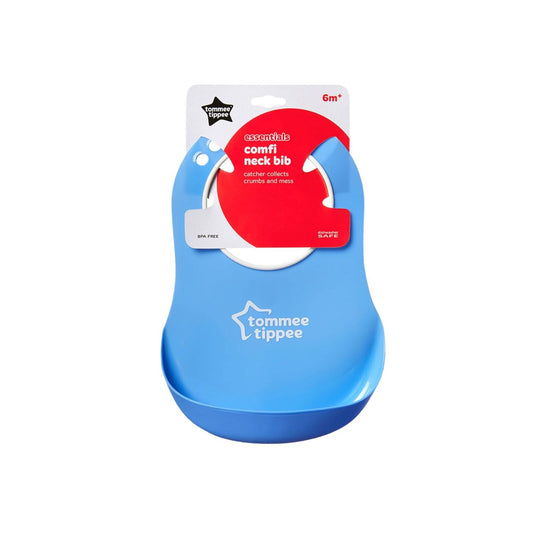 Tommee tippee Blue baby bib with packaging on a white background