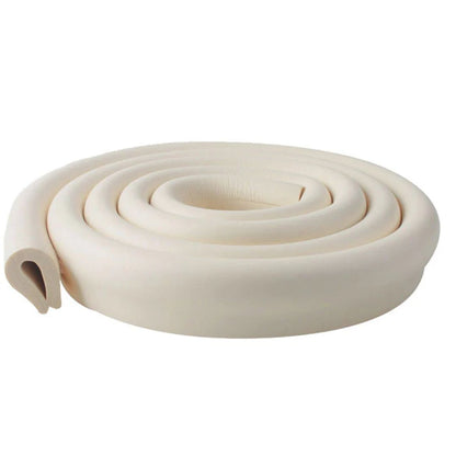 Roll of beige foam strip on a white background
