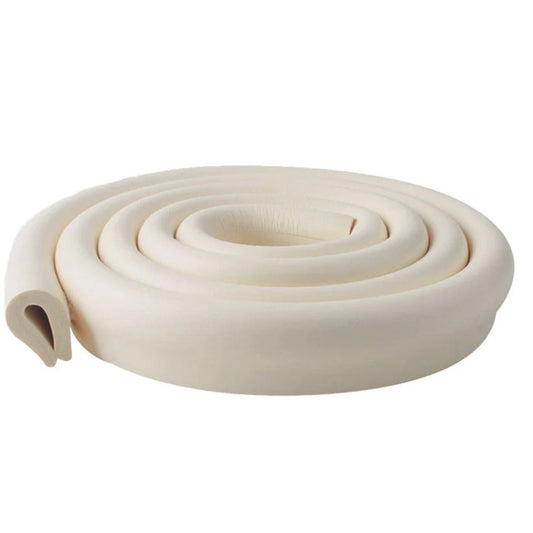 Roll of beige foam strip on a white background