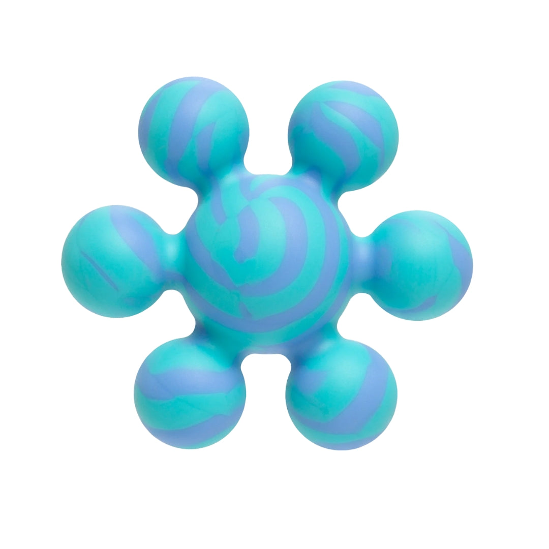 Blue and purple Ubbi Joinibble silicone teether toy on a white background