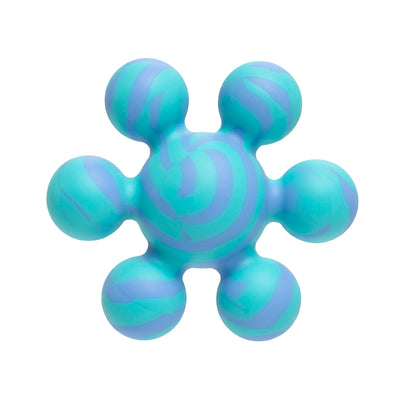 Blue and purple Ubbi Joinibble silicone teether toy on a white background