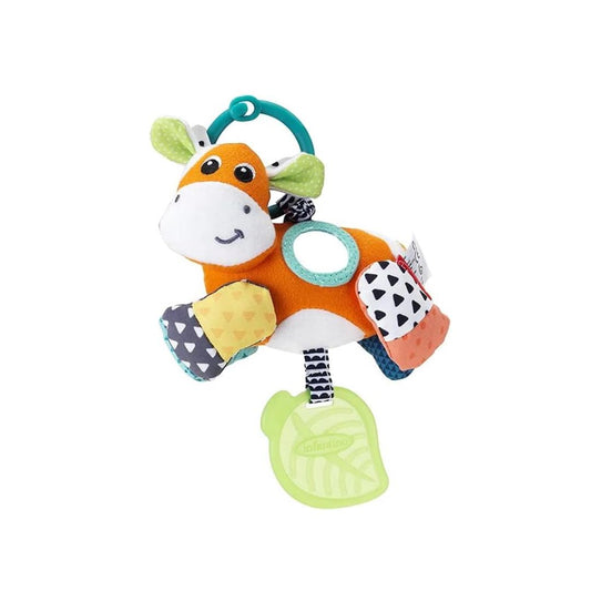 Infantino cow soft toy on a white background